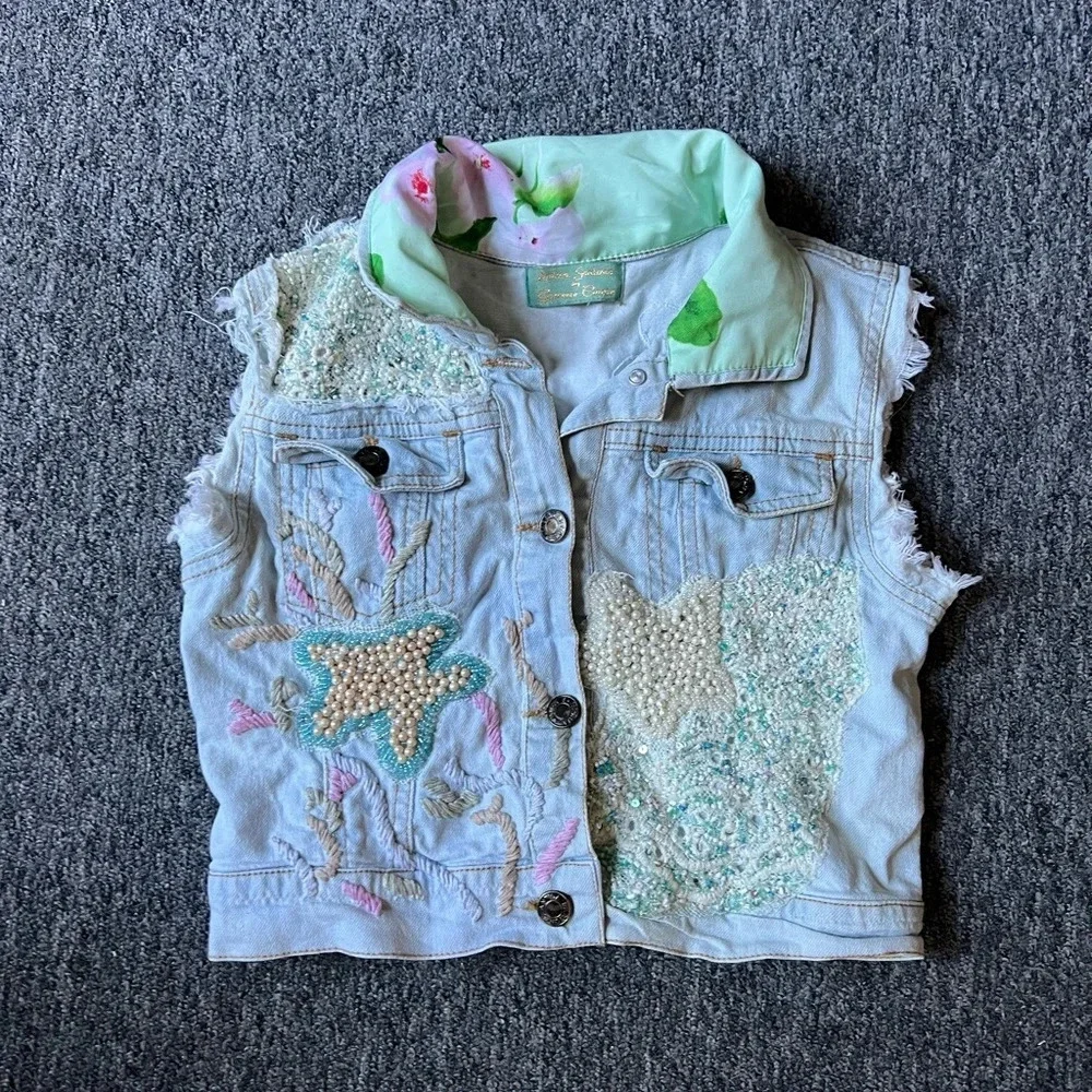 Antica Santoria Kids Sea StarFish Embroidered Jean Jacket Vest